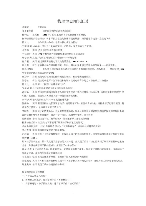 物理学史知识汇总