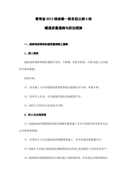 隧道质量通病与防治措施