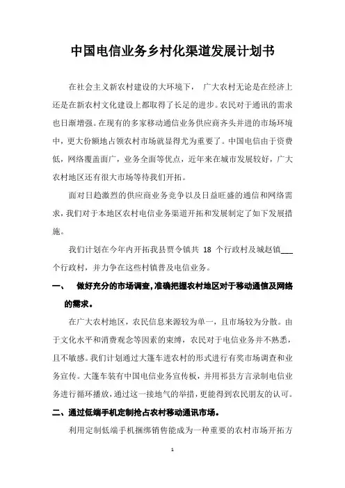 中国电信业务乡村化渠道发展计划书