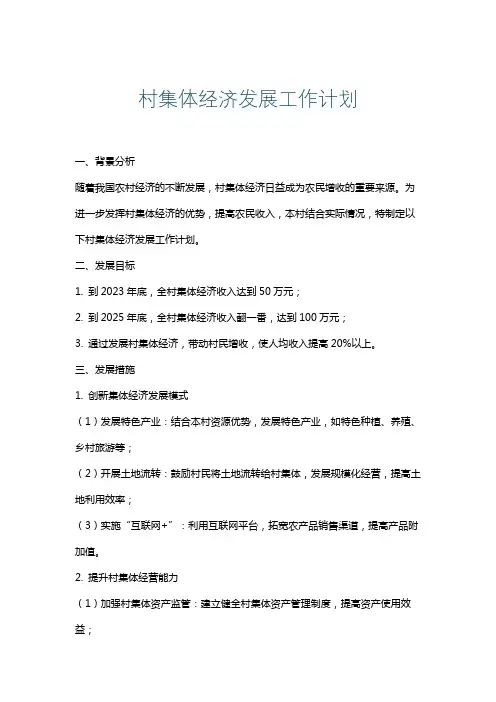 村集体经济发展工作计划
