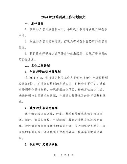 2024师资培训处工作计划范文
