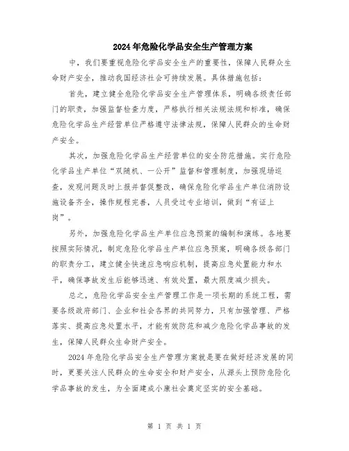 2024年危险化学品安全生产管理方案