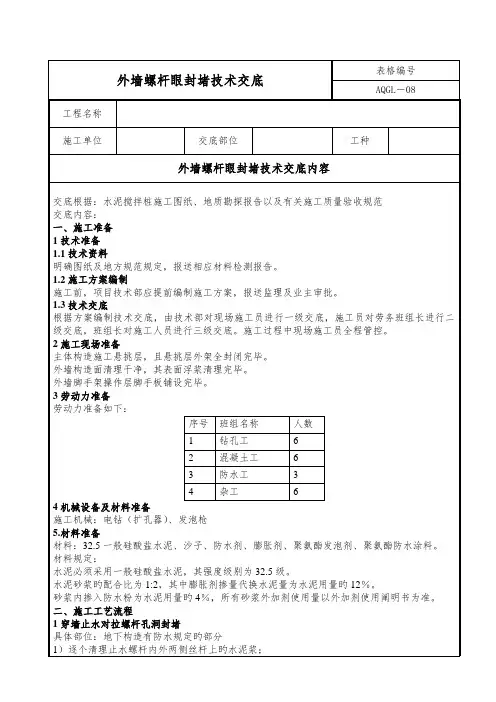 外墙螺杆眼封堵重点技术交底