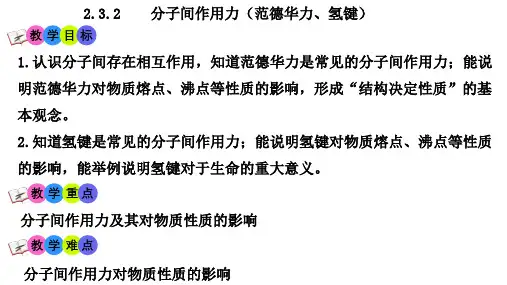 分子间作用力(范德华力、氢键)高二化学同步课件(人教版2019选择性必修2)