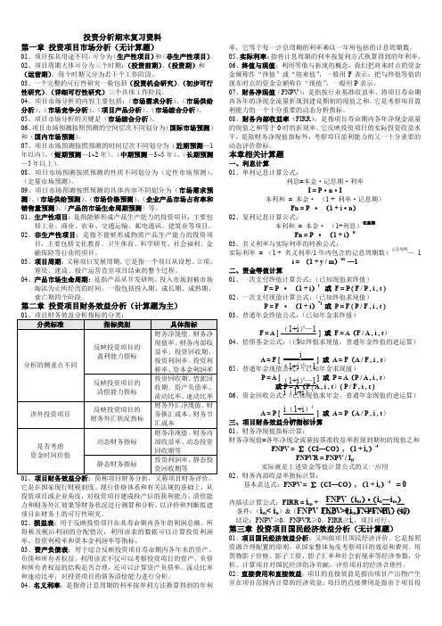 投资分析期末复习资料