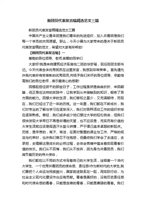 新团员代表发言稿精选范文三篇