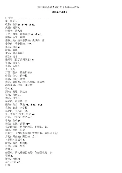 人教版高中英语-必修3-词汇表(带音标).doc
