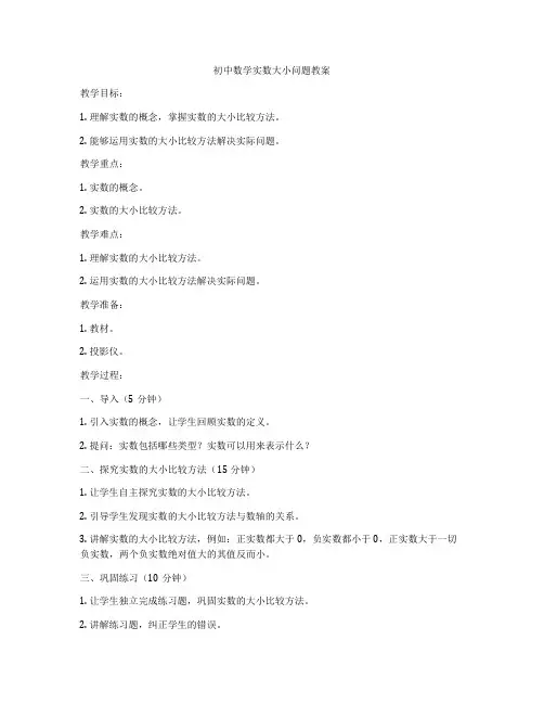 初中数学实数大小问题教案
