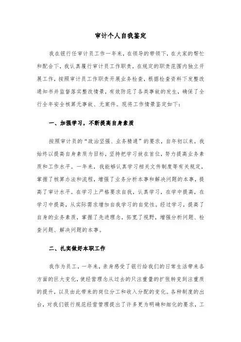 审计个人自我鉴定(六篇)