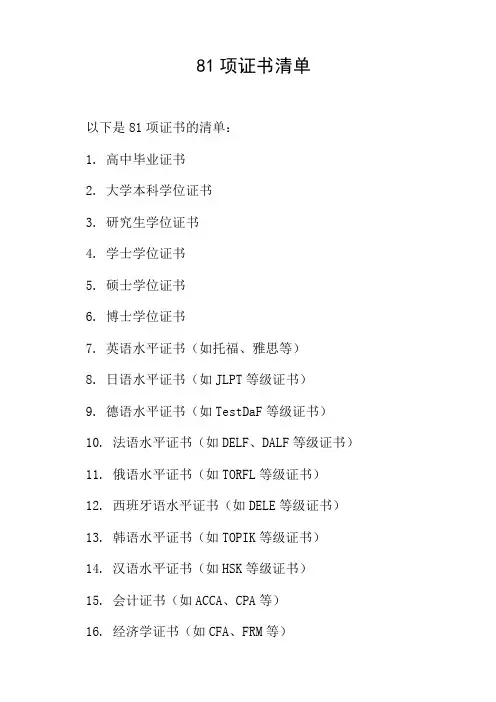81项证书清单