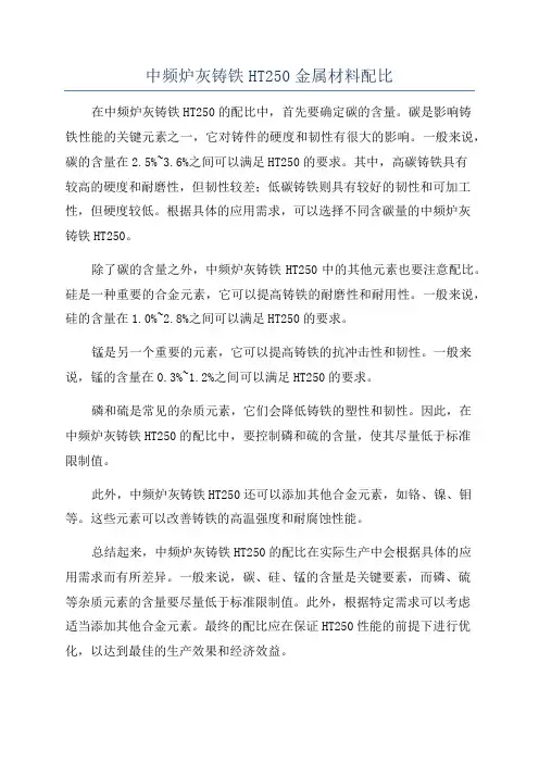 中频炉灰铸铁HT250金属材料配比