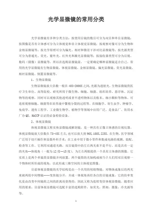 光学显微镜的常用分类