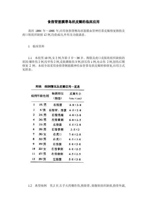 食指背筋膜蒂岛状皮瓣的临床应用