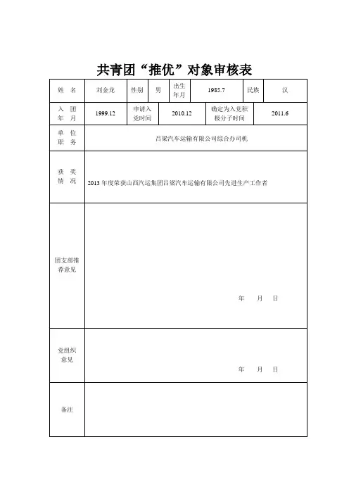 共青团推优表格