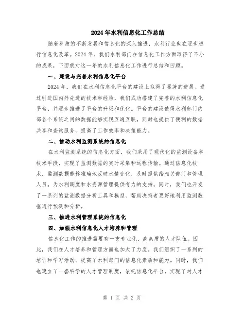 2024年水利信息化工作总结