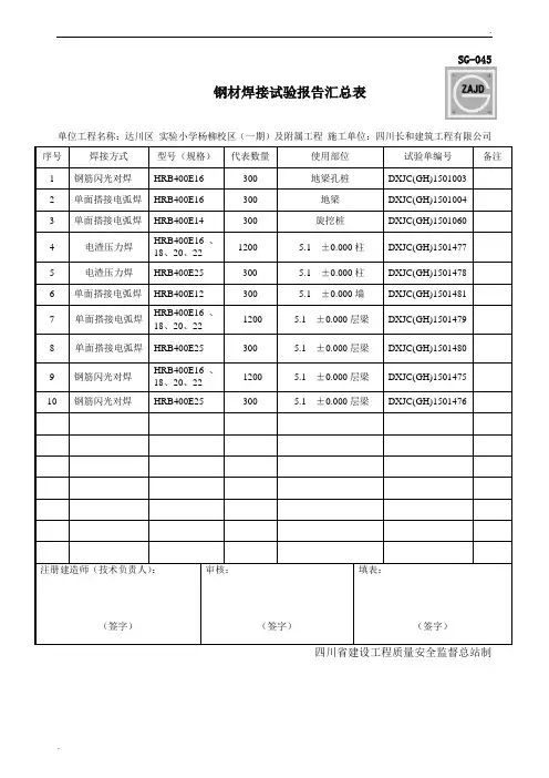 钢材焊接试验报告汇总表