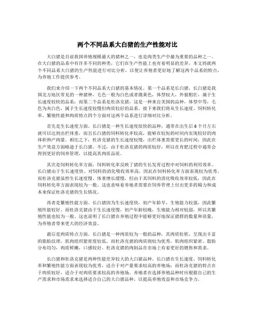 两个不同品系大白猪的生产性能对比