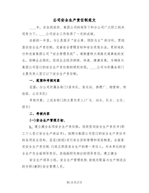 公司安全生产责任制范文（6篇）