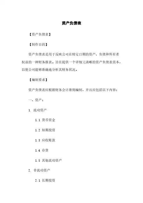 资产负债表