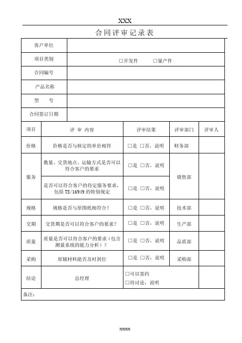 合同评审记录表