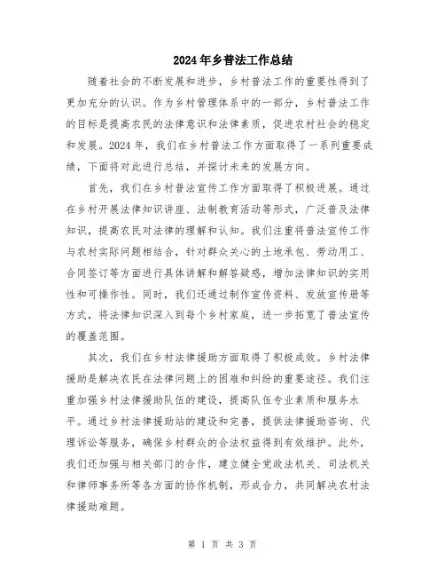 2024年乡普法工作总结