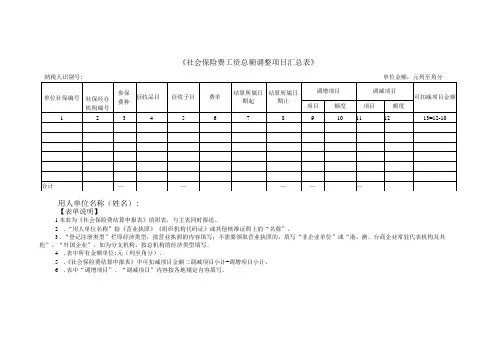 《社会保险费工资总额调整项目汇总表》