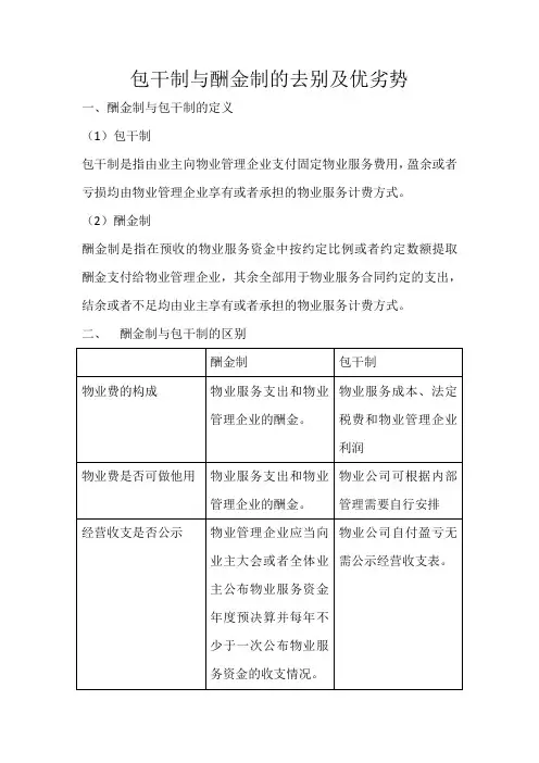 包干制与酬金制的区别及优劣势