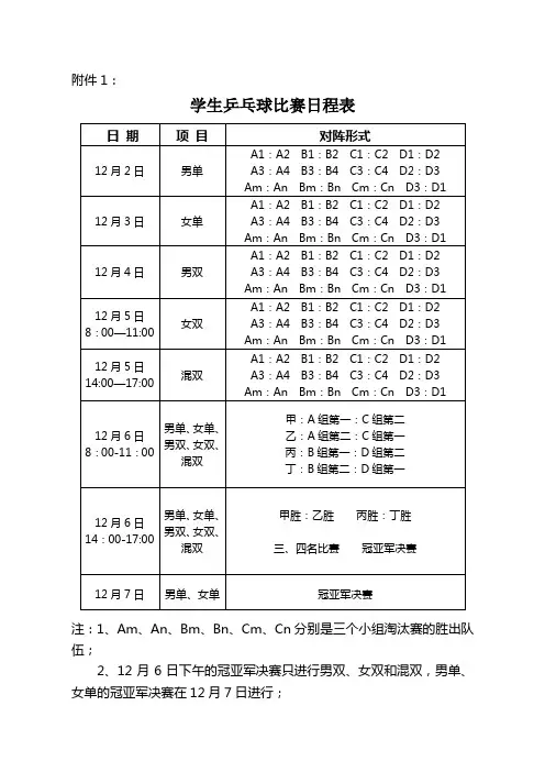 学生乒乓球比赛日程表
