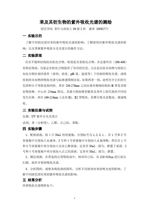 苯及其衍生物的紫外吸收光谱的测绘