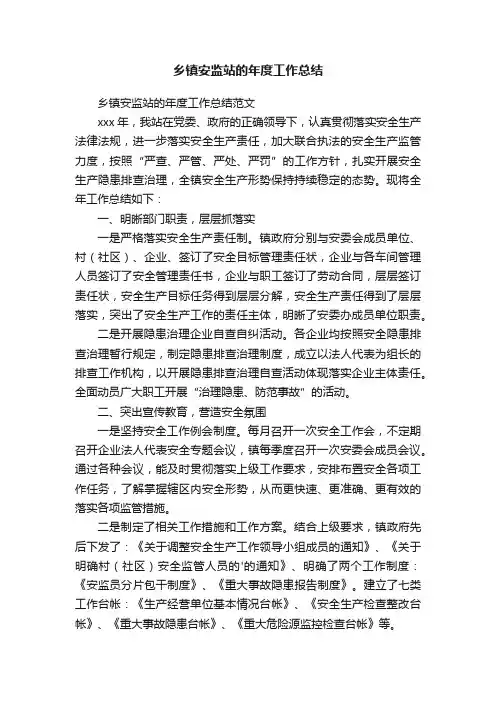 乡镇安监站的年度工作总结