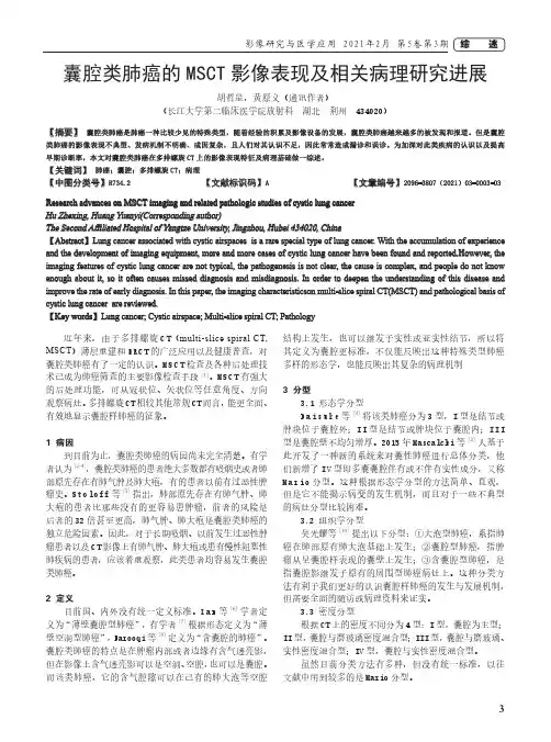 囊腔类肺癌的MSCT影像表现及相关病理研究进展