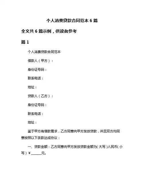 个人消费贷款合同范本6篇