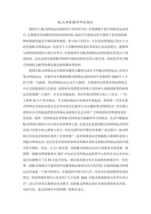 板式网球国内研究现状