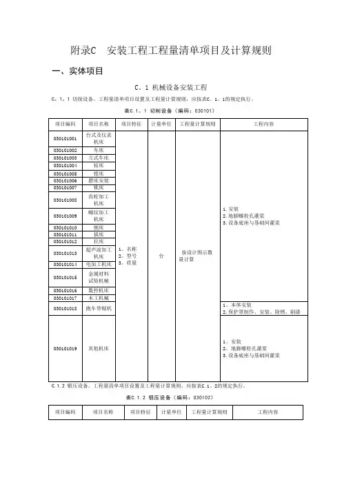 附录C--安装工程工程量清单项目及计算规则