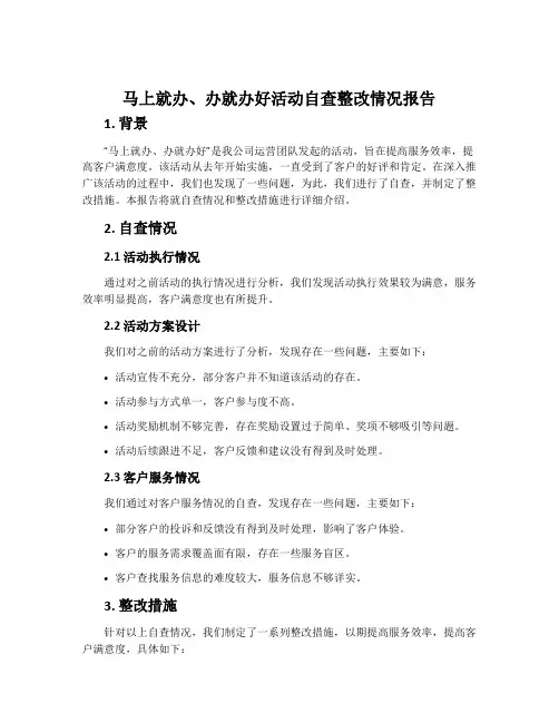 “马上就办、办就办好”活动自查整改情况报告