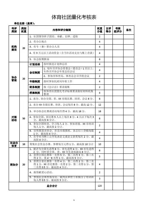 体育社团量化考核表模板