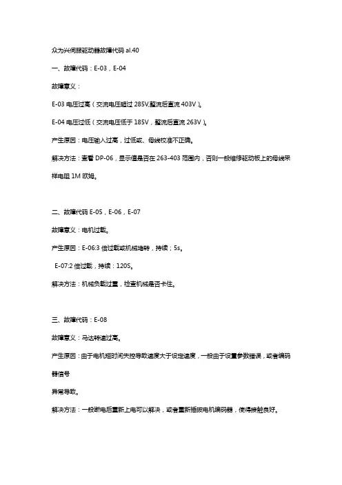 众为兴伺服驱动器故障代码al