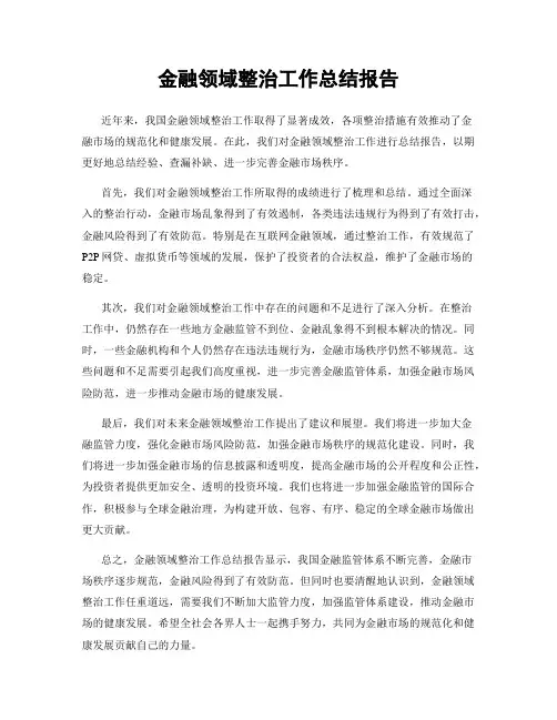 金融领域整治工作总结报告