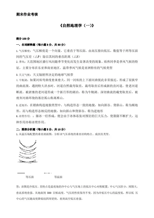 东师2015春季《自然地理学》(一)期末考核