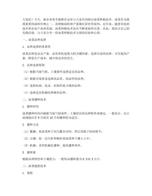 油菜种植技术交流发言稿