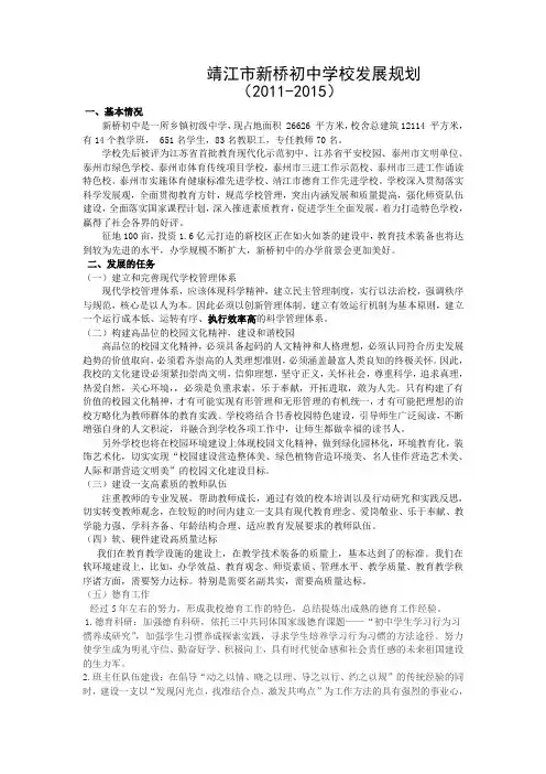 靖江市新桥初中学校发展规划