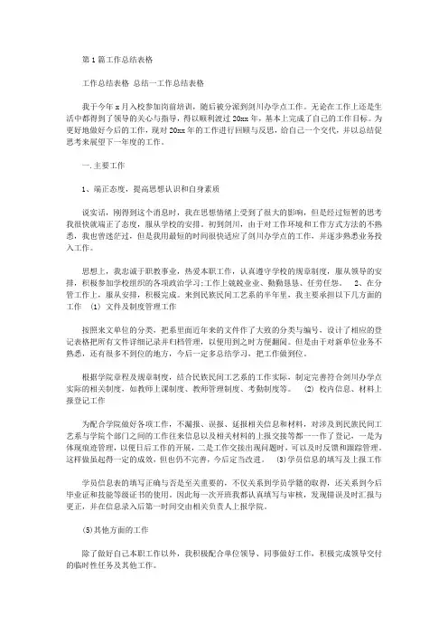 工作总结表格(共8篇汇总)