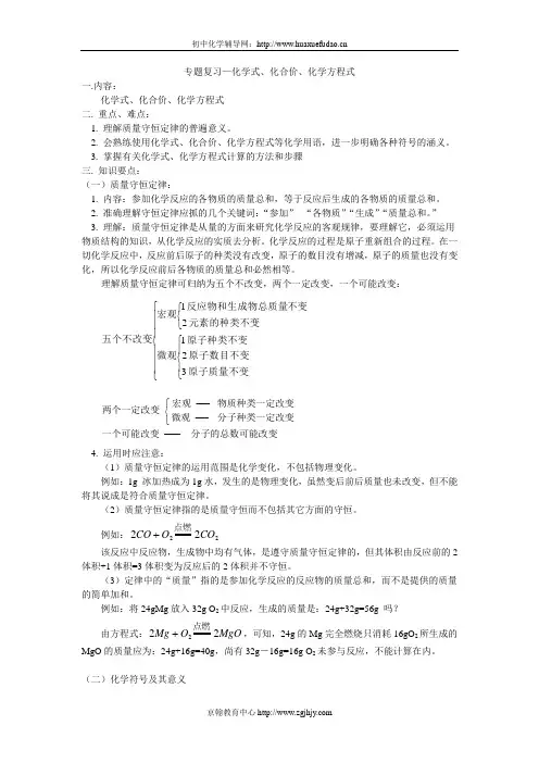 2013年中考化学专题复习—化学式、化合价、化学方程式