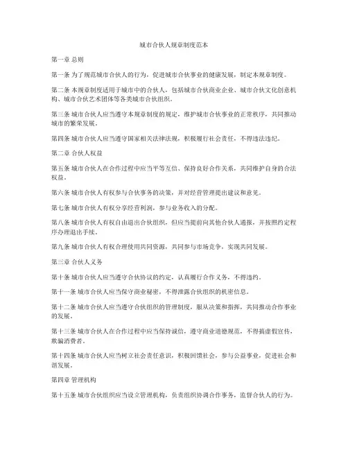 城市合伙人规章制度范本