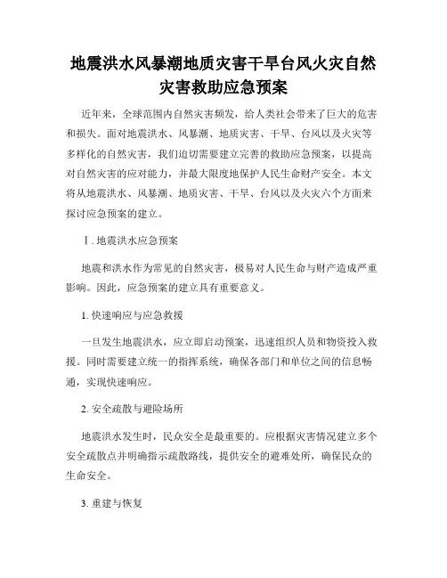 地震洪水风暴潮地质灾害干旱台风火灾自然灾害救助应急预案