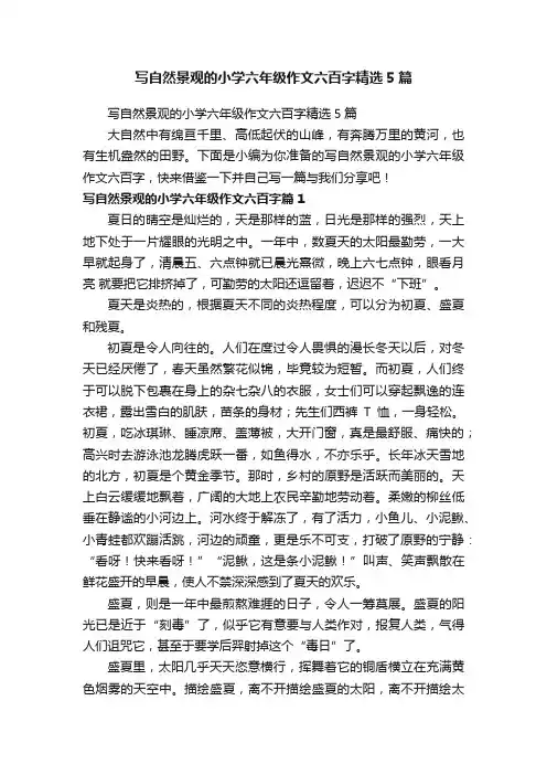 写自然景观的小学六年级作文六百字精选5篇