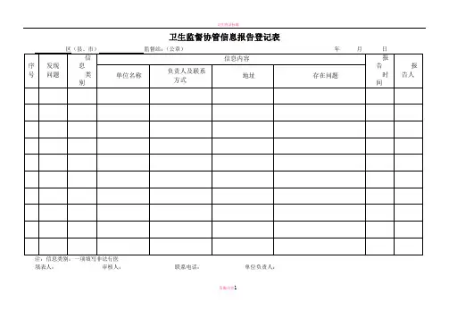 卫生监督协管信息报告登记表