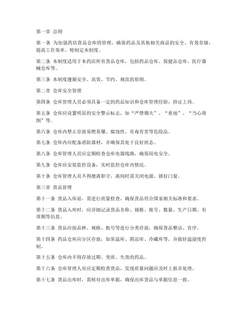 药店货品仓库管理制度范本