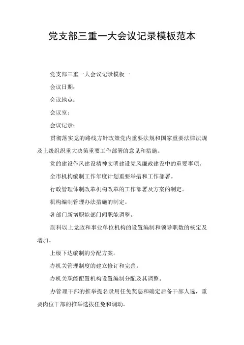 党支部三重一大会议记录模板范本