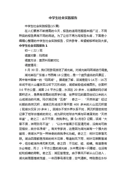 中学生社会实践报告（15篇）